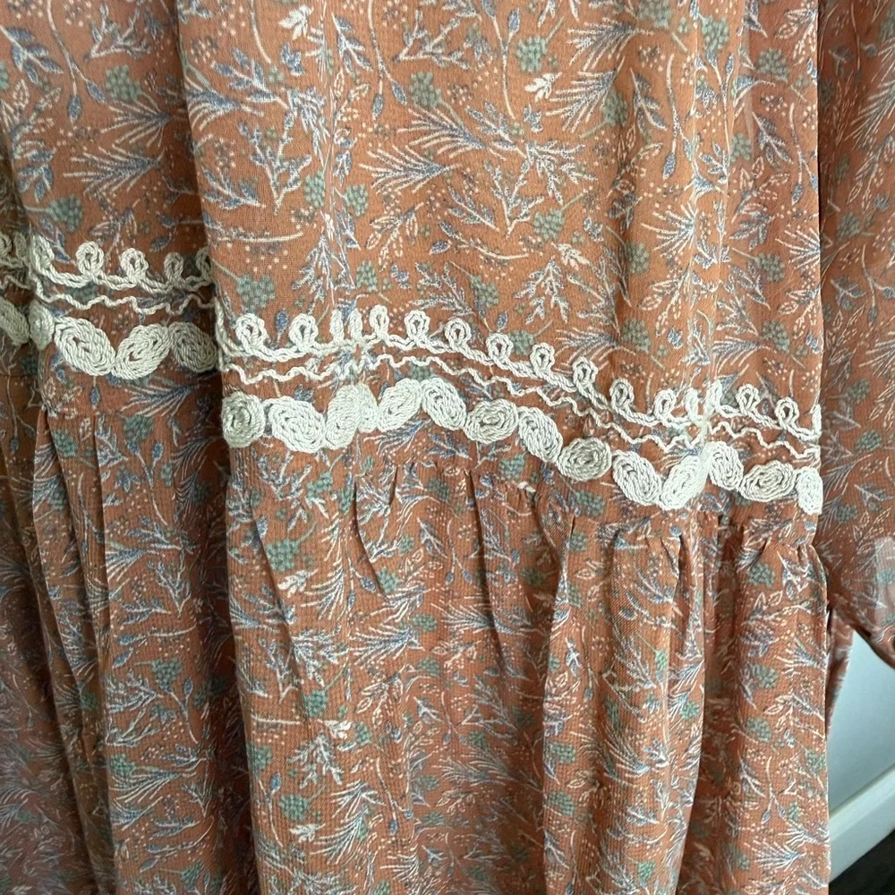 Three Bird Nest Bohemian Floral Lace Trim Maxi Dress - Dusty Rose Size Small - Picture 7 of 9